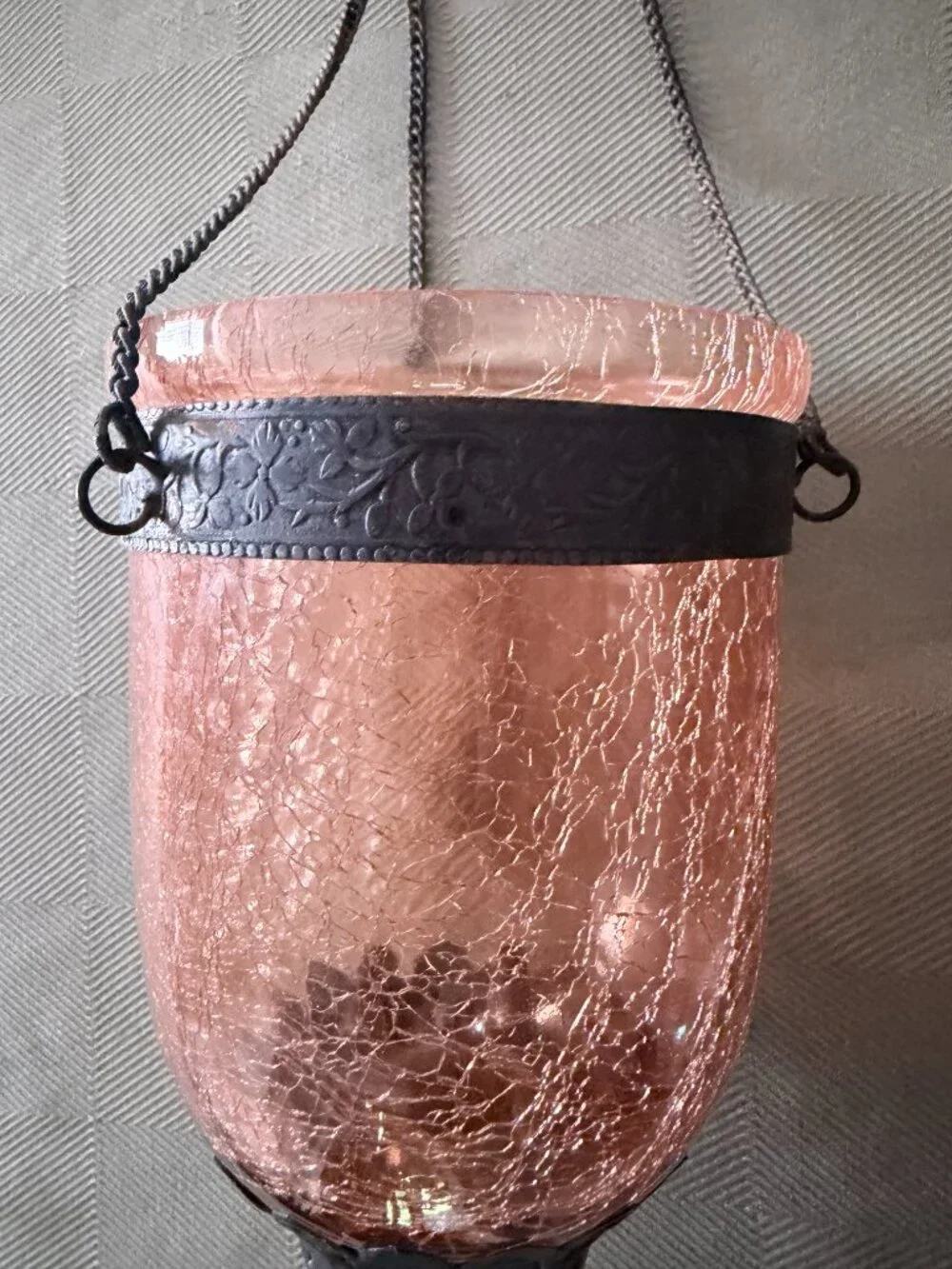 Turkish Moroccan Style Orange Crackle Glass Candle Holder Lantern